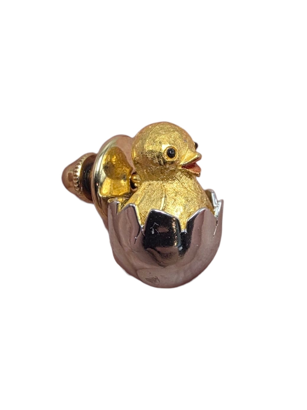 Avon Vintage Chick Hatching From Egg Gold Silver Tone Pin Tie Tack Brooch Lapel
